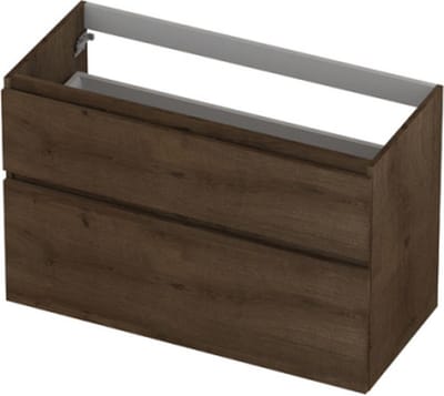INK® wastafelonderkast 2 laden greeploos fineer eiken asymmetrisch 100x45x65cm, chocolate