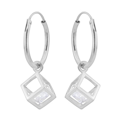WeLoveSilver - Zilveren Oorringen - 925 Zilver - Hanger Kubus Kristal