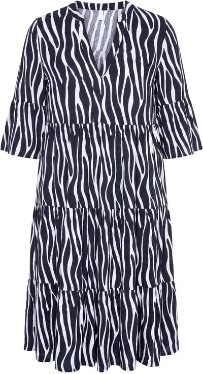 Studio Untold - Dames - Maxi-jurk zebra V-hals volants - Zwart - Maat 42+