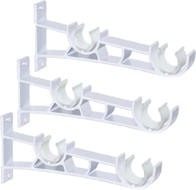 Set van 3 dubbele gordijnhouder, 28 mm, witte gordijnsteunen voor zware gordijnen