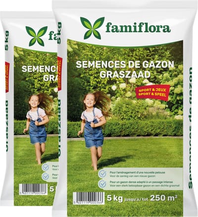 Famiflora Graszaad speel & sport 2 x 5 kg (tot 500 m²) - Maakt een sterk en beloopbaar gazon zodat kinderen veilig kunnen spelen - Dichte grasmat vermindert onkruid zodat onderhoud minder tijd kost