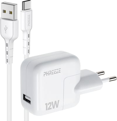 Phreeze usb adapter 12 W - Usb A naar usb C kabel 1 meter - Usb power adapter voor telefoon en tablet