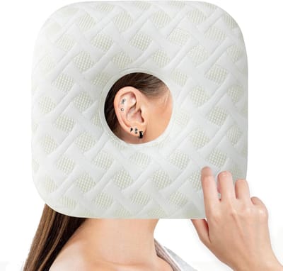 Piercing kussen-kussen met gat voor oor-piercingkussen voor zijslapers- Effectieve verlichting voor rust in de slaapkamer en op kantoor - Katoenen vulling - Wit - 28 × 28 × 7 cm