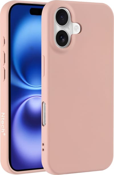 Hoesje Geschikt voor iPhone 16 – Zacht siliconen liquid backcover – Pink Sand