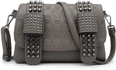 Gothic Punk Skull Crossbody Bag van PU Leer met Studs en Rivets voor Dames, Handtas en Schoudertas