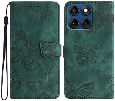 Coverup Hoesje - Geschikt voor Motorola Edge 60 / 60 Fusion Hoesje - Coverup Vlinders Book Case - Groen