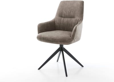 Eetkamerstoel Zelia-Flex met armleuning kruisframe breed zwart microvelours taupe vintage 360° draaibaar rocker-functie pocketveer kern