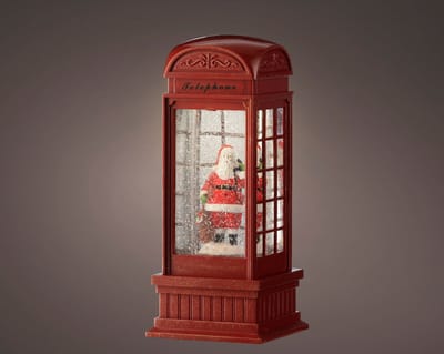 Kerst waterspinner met muziek, LED en sneeuwval – Telefooncel met kerstman – 25 cm decoratie voor binnen