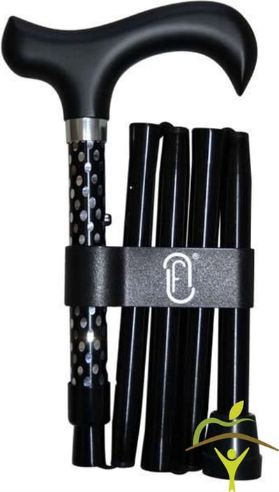 Finna wandelstok plooi- en verstelbaar, zwart houten handvat, speciale afwerking : diamant motief, aluminium