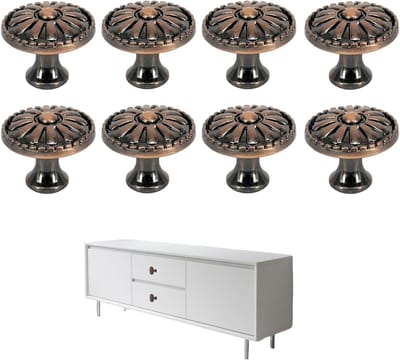 Retro Meubelkralen in Rood Koper met Bloemmotief - Set van 6 Ladeschroeven voor Kasten en Deuren, Vintage Ontwerp