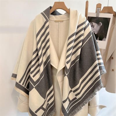 Écharpe Châle Double Cachemire Chaud Épais d'Hiver Pour Femmes Mode Dame Long Camélia Tempérament Couverture Bandana One size beige