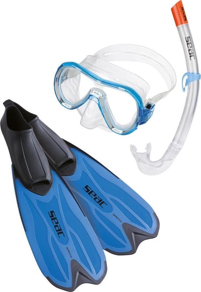 Seac | snorkelset | Set Tris Spinta | transparant silicone | Lichtblauw | maat 40/41