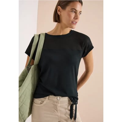 Shirt met boothals en mesh inzet