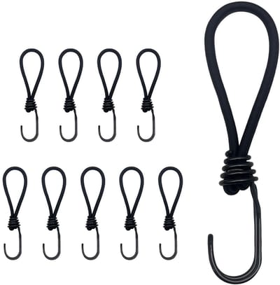 10 Stuks - Spanelastiek Met Haak – Zeilspanners - 8*2cm - Zwart - Latex + IJzer - Tentspanners – Professionele Expanderhaken - Spanrubbers – Voor Dekzeilen, Paviljoenen, Tenten, Netten En Expanderlussen – Voor Buiten En Kamperen