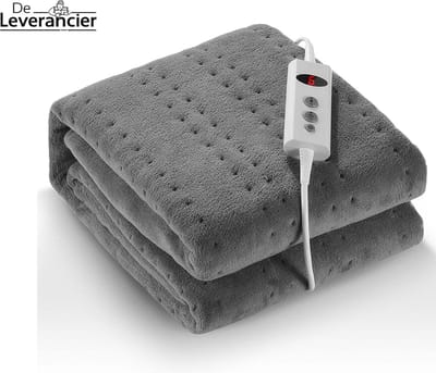 De Leverancier® - Elektrische Deken - Wasbaar - Timer - 9 Standen - Extra Zacht - 150x80cm - Grijs