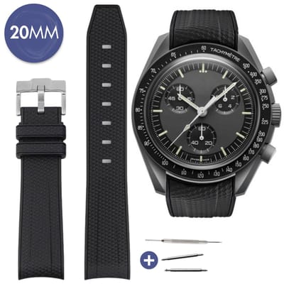 Rubberen horlogebandje 20mm – Horloge Heren & Dames – Geschikt voor SEIKO, Rolex & Swatch Moonswatch - Zwart
