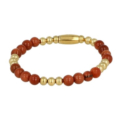My Bendel - Damesarmband Goudkleurig met Gold Sand Stone Edelsteen Elastisch - Elastische Goudkleurige Armband met Gold Sandstone - met Luxe Cadeauverpakking | Sieraden Voor Dames | Maat S