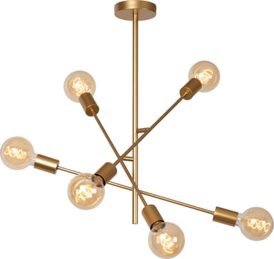 Lucide LESTER - Plafonnière (Plafondlamp) - 6xE27 - Mat Goud / Messing