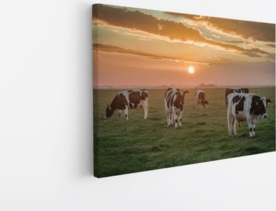 Saammp Canvas Schilderij - 4 Koeien met mooie lucht - Natuur - nederland - 45x30 - Foto op canvas - Wanddecoratie - Muurdecoratie Woonkamer - Slaapkamer decoratie - Canvas Print