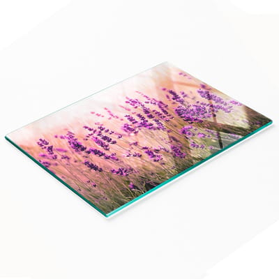 Keuken serveerplank van gehard glas met lavendelmotief, 80x52 cm