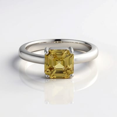 Cavill - 925 Sterling Zilver Platina Geplateerde Ring - Gele Zirkoon 2,465 ct Asscher Geslepen - Elegante Modieuze Damesring uit Tanzania