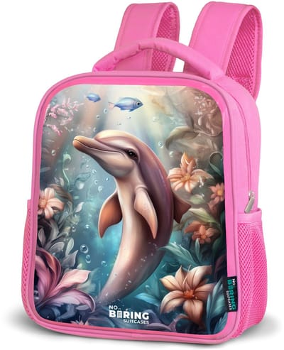 NoBoringSuitcases.com® - Rugzak roze - Schooltas meisjes - Dolfijn en vissen in onderwater bloemenwereld - Kinder rugtas meisje - Boekentas kind - Kinderrugzak voor school - Schoolrugzak
