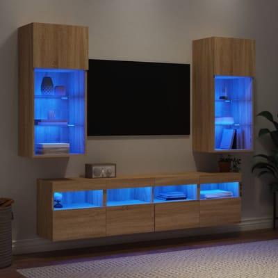 vidaXL - 5-delige - Tv-wandmeubelset - met - LED - bewerkt - hout - sonoma - eiken