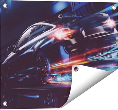 Gards Tuinposter Zwarte Raceauto - Abstract - 50x40 cm - Tuindoek - Tuindecoratie - Wanddecoratie buiten - Tuinschilderij