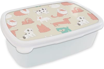 Broodtrommel Wit - Lunchbox - Brooddoos - Patroon - Hond - Puppy - Jongens - Meisjes - Kinderen - Kids - 18x12x6 cm - Volwassenen