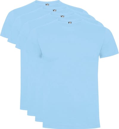4 Pack Dogo Premium Unisex T-Shirt merk Roly 100% katoen Ronde hals Licht Blauw, Maat XL