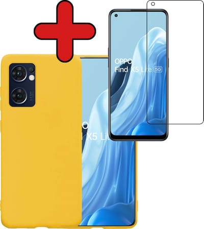 Hoesje - Met Screenprotector - Geschikt voor OPPO Find X5 Lite - Sterk & Shockproof - Telefoon Hoes - Back Cover - Siliconen Case - Telefoonhoes - Geel