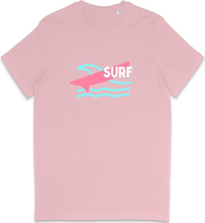 T Shirt Heren Dames - Surf - Grafische Print - Roze- XS