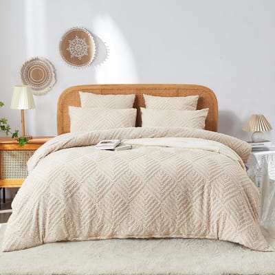 Dekbedovertrek set - Boho beddengoed - Slaapkamer decoratie - Getuft microvezel - 200x220 cm - Beige