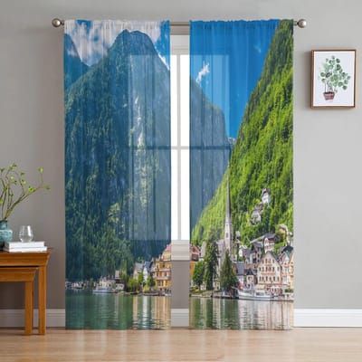 Lake Forest Landschap Bergen Scenery Tule Gordijnen voor Woonkamer Draperieën Raam Transparant Modern Gordijnen voor Slaapkamer Decor 135W x 114H(cm)
