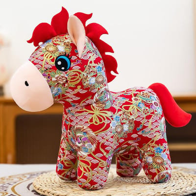 Mascotte du Nouvel An Cheval Peluche Poupée Remplie Jouet pour Enfants Cadeaux 20/25/30cm Cheval en Tissu pour Décoration de Maison Festival 20cm