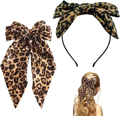 Modieuze haarspeld met luipaardpatroon en haarband met strik, trendy haaraccessoires voor dames, retro stijl, gepersonaliseerde look