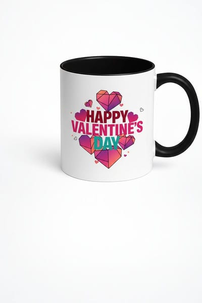 Valentijnsdag Mok | Happy Valentine's Day met Geometrische Harten | Uniek Liefde Cadeau