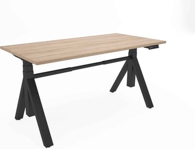 Zit-sta bureau Ypsos met Y-poot breed 120CM frame Aluminium (RAL9006) blad Noten Hickory