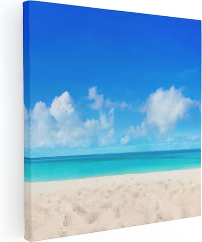 Artaza Canvas Schilderij Strand En Zee - 80x80 cm - Wanddecoratie Zeezicht - Muurdecoratie Kust - Schilderijen Op Canvas Zonnig Strand
