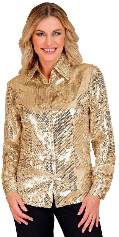 Gouden blouse pailletten dames