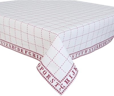 Clayre & Eef - Tafelkleed - 150x250 cm - rood wit - Letters