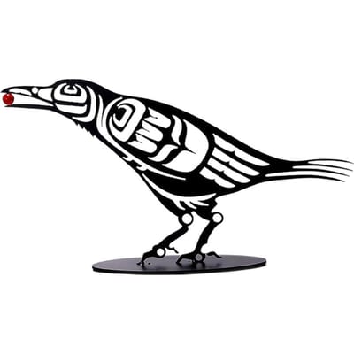 Metalen Kraaienbeeldje Kraai met Bes Beeldje Bureau Decor Huis Ornament Vogelsilhouet Kunst Type 1 black