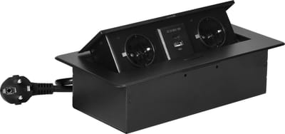 Orno Pop-up Stekkerdoos - 2 stopcontacten - USB A & C - Inbouw Stekkerblok met 1.5 meter kabel - Zwart