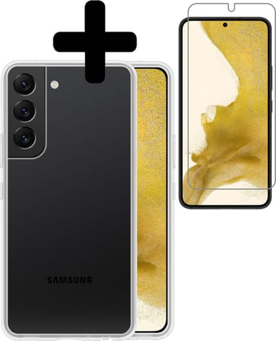 Hoesje - Met Screenprotector - Geschikt voor Samsung Galaxy S22 - Sterk & Shockproof - Back Cover - Siliconen Case - Telefoon Hoes - Telefoonhoesjes - Transparant