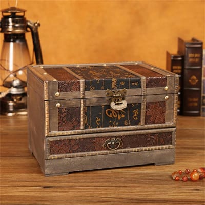 Houten Schatkist - Decoratieve Doos - Sieraden Opbergen - Klassieke Stijl - 28 x 19.5 cm - Bruin