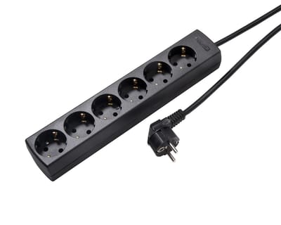 Martin Kaiser 6-weg 45 graden zwarte contactdoos met 5m kabel (Europese Stekkerdoos) - 1086ZL/15W/SW