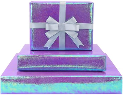 Dailygoody - Holografisch cadeaupapier - Iriserend inpakpapier - 4 vellen metallic - Paars - Sprankelend inpakpapier - Verjaardag en babyshower - 50 x...