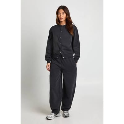 boohoo Dames Gewassen Popper Bomber Sweatshirt Barrel Pijp Trainingspak | Black | Maat: XS