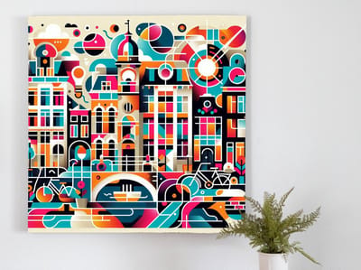 Modern amsterdam schilderij | Amsterdamse avant-garde: een eigentijds meesterwerk van urban creativiteit | Kunst - 75x75 centimeter op Forex | Foto op Forex