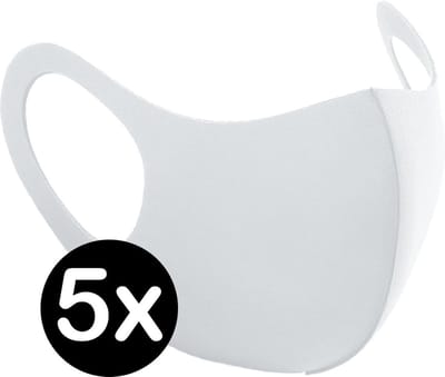Mondkapje Wasbaar Wit Mondmasker Wasbaar Mondkapje Wasbare Mondkapjes Niet Medisch Elastisch Universeel - 5 PACK